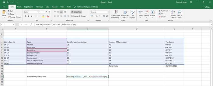 In cell c17 create a nested formula