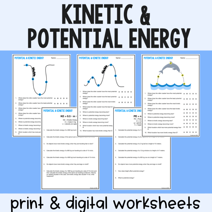 Worksheets on kinetic and potential energy